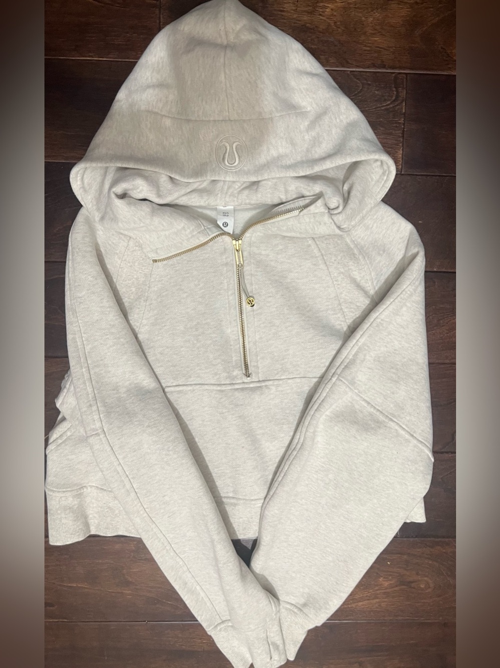 lululemon athletica Cream Half-Zip Hooded Sweatshirt with Gold Zipper